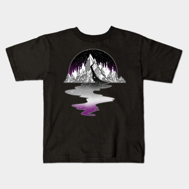 Asexual Flag Mountain River Kids T-Shirt by Psitta